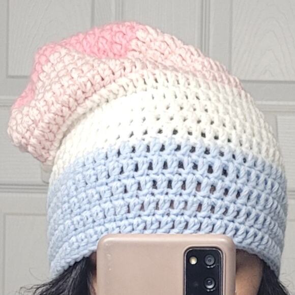 Handmade Crochet Y2k Streetwear Striped Slouchy Beanie - Picture 1 of 1